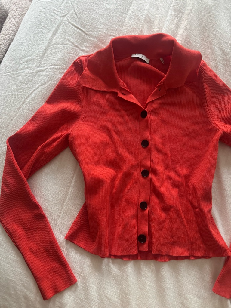 Sandro Paris Button-Up Ribbed Knit Cardigan